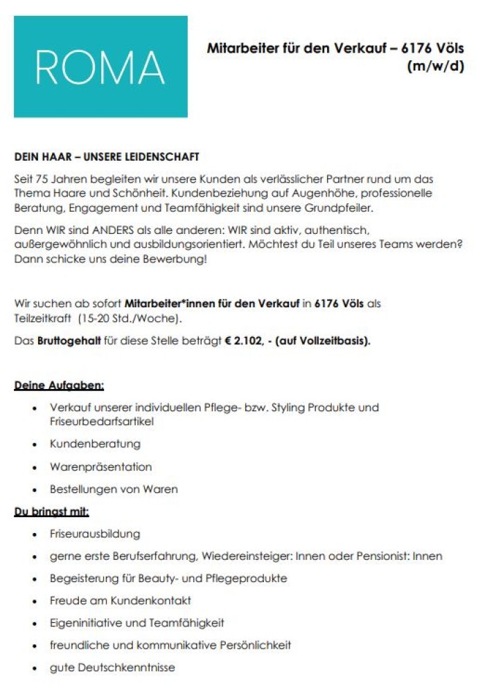 ROMA Mitarbieter für den Verkauf