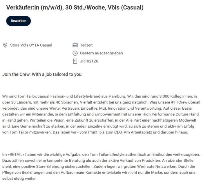 VerkäuferIn 30 Std.