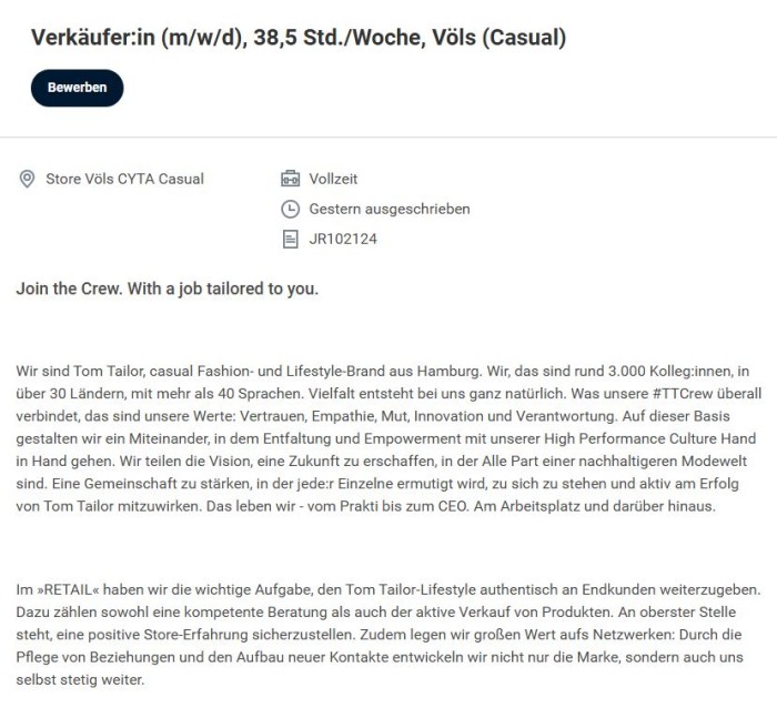 VerkäuferIn 38,5 Std.
